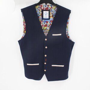 A Fish Named Fred Vest Men's 40 Got Hooked V Neck Button Up Waistcoat gilet blue